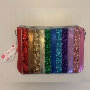 Bari Lynn pouch, metallic rainbow and glitter, makeup bag NWT